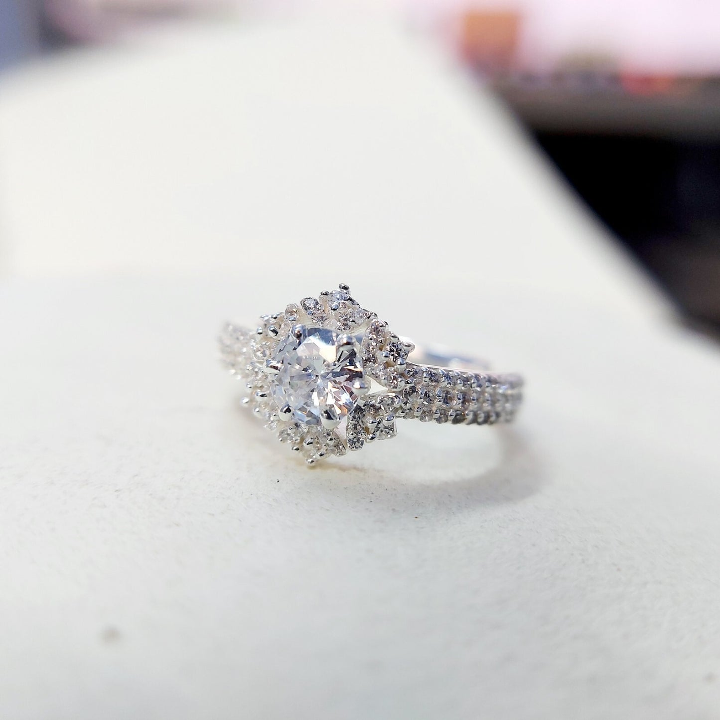 Halo Moissanite Flower Ring Lab Grown Silver Ring for Women Wedding Gift US5-15
