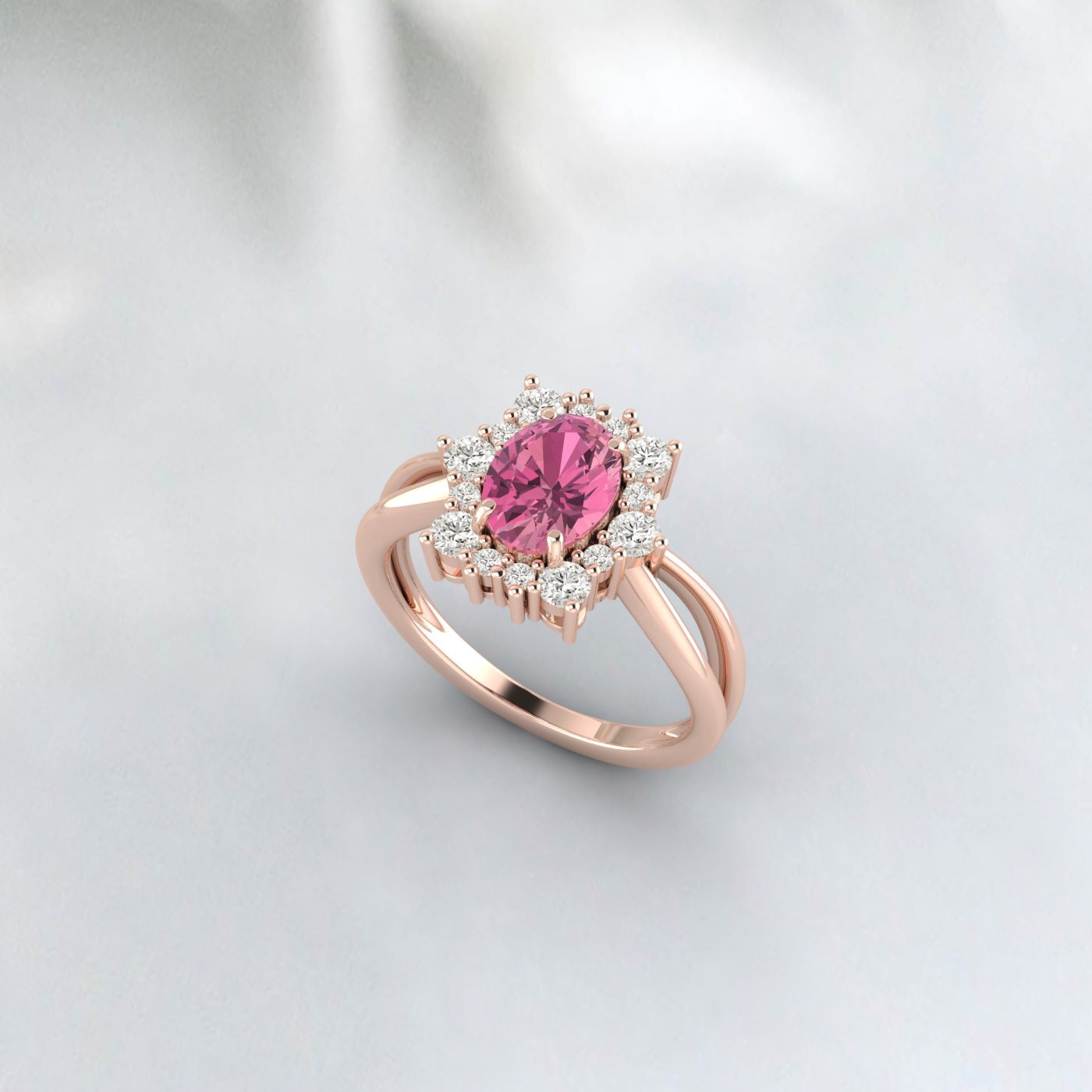 Natural Pink Tourmaline Cluster Ring 925 Sterling Silver Ring Oval Cut Pink Ring