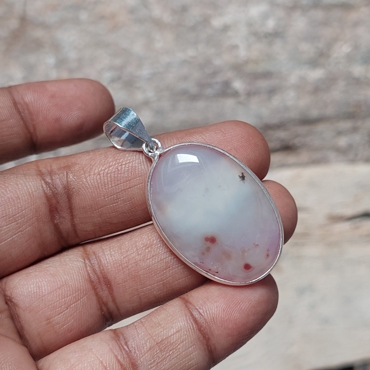 Oval Light Pink Agate Slice Pendant Necklace 925 Sterling Silver Pendant For Her