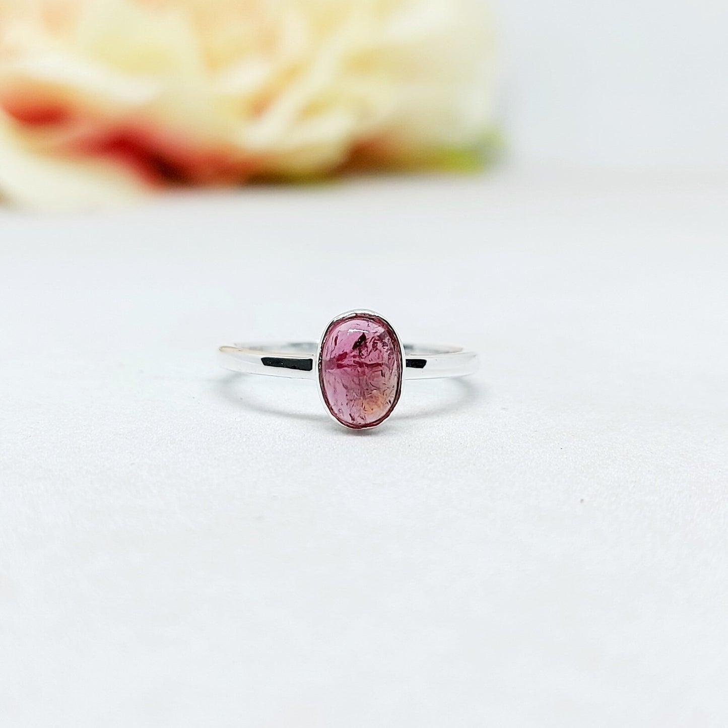 Pink Tourmaline Ring Oval Cut Handmade 925 Silver Gift Ring US5~15 Elegant Look