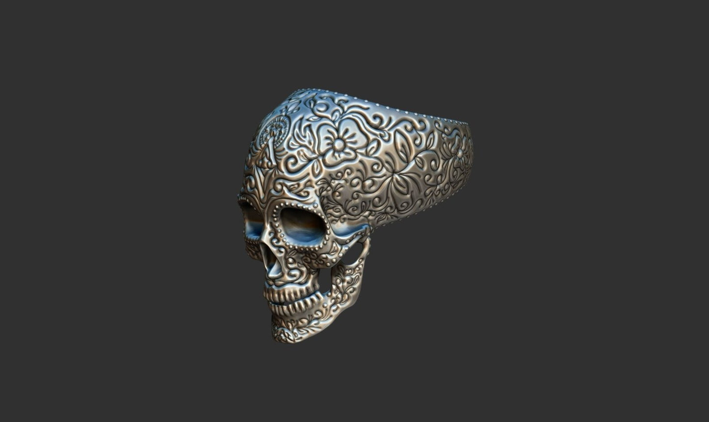 925 Silver Mexican Skull Ring Gothic Biker Unique Skull Head Rings For Men Women