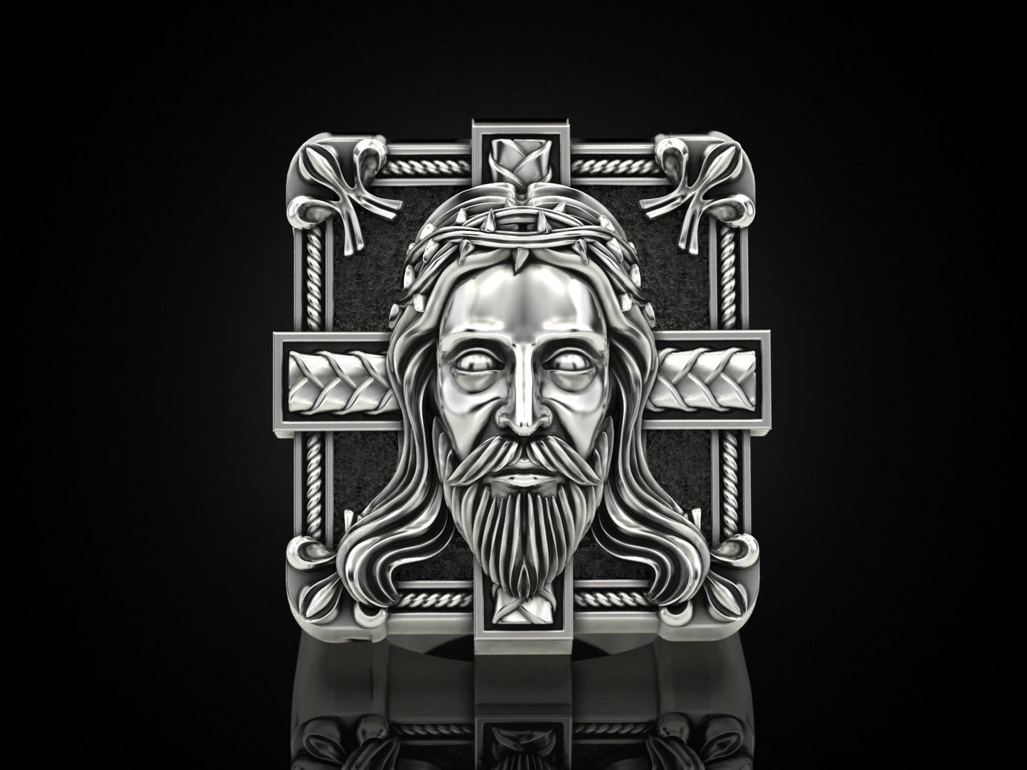 Silver Jesus Christ Cross Ring Religious Jewelry for Men Women US 5-15 Christian