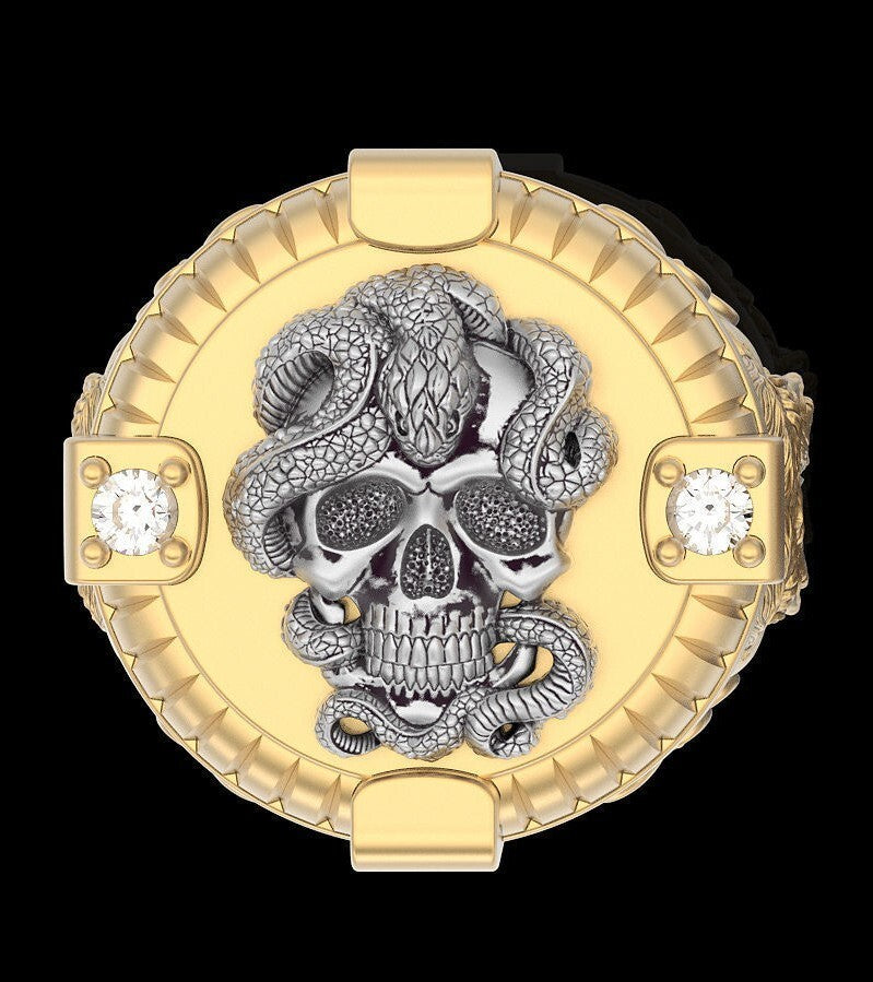 Handmade Skull Snake CZ Ring Brass Gothic Punk Jewelry Men Women Gift US5~ 15