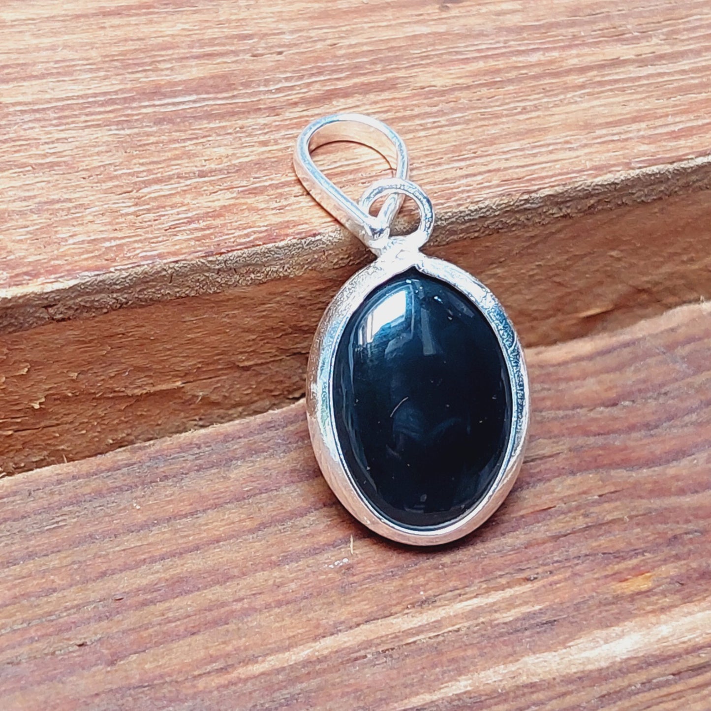 Ovel Black Onyx Pendant,925 Sterling Silver Black Gemstone Pendant Gift For Her