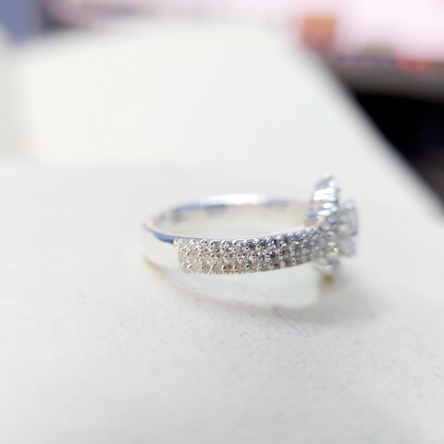 Halo Moissanite Flower Ring Lab Grown Silver Ring for Women Wedding Gift US5-15