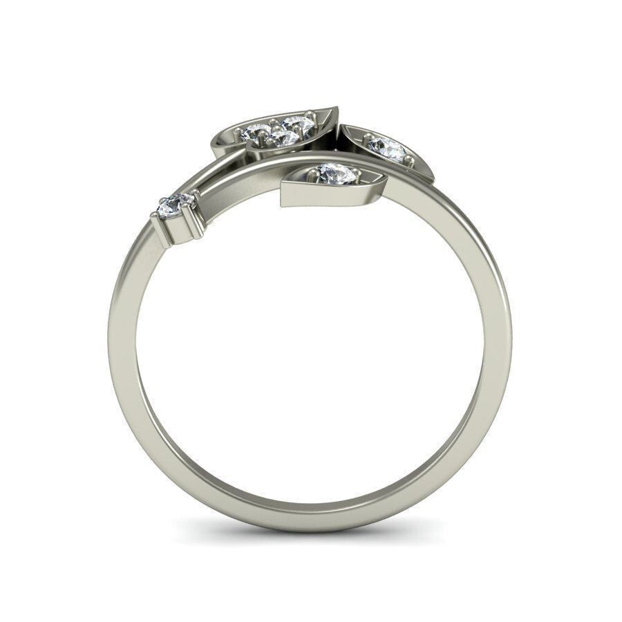 925 Silver Leaf Zircon Ring Dazzling White Cubic Zirconia Handmade Ring Us5~ 15