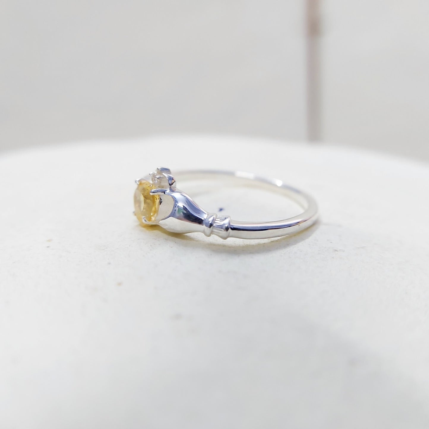 Claddagh Heart Citrine Ring Simulated Birthstone Women Silver Ring Gift Us5~ 15