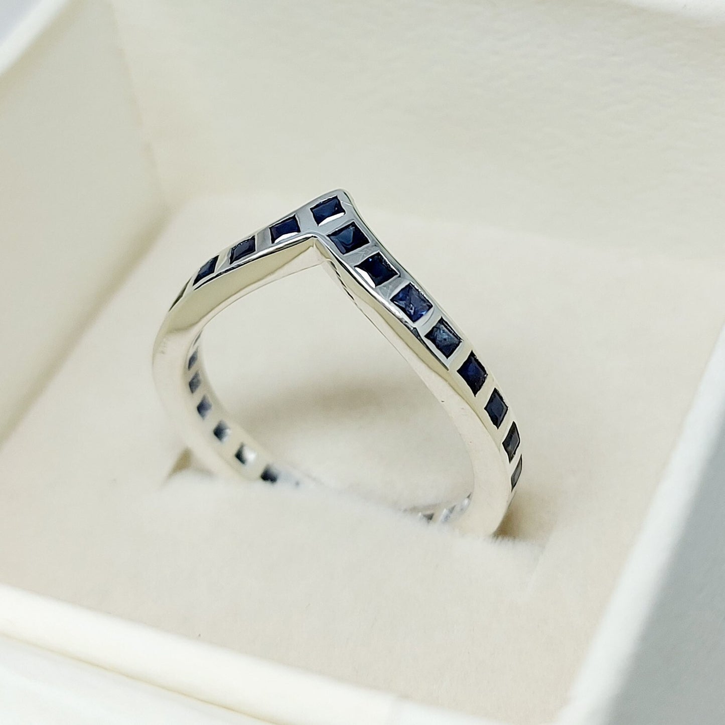 Princess Cut Blue Sapphire Curved Band 925 Sterling Silver Lab Created Ring Band