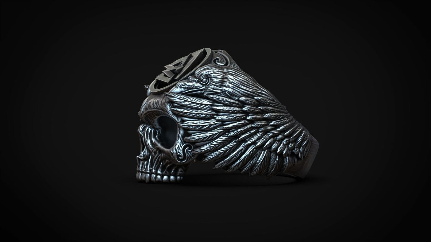 Viking Odin Ring Valknut Raven Skull Norse Warrior Band Silver Skull Ring US5~15
