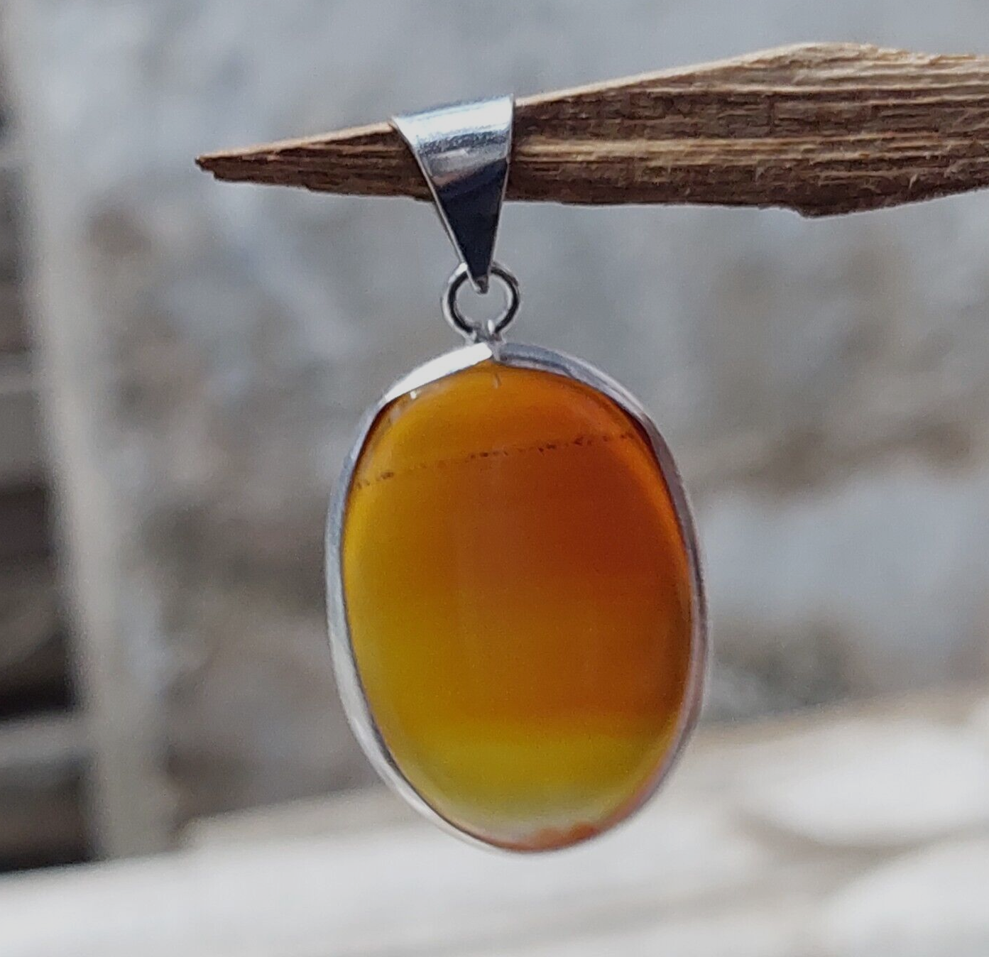 Natural Orange Agate Crystal Polished Slab Agate 925 Sterling Silver Pendant
