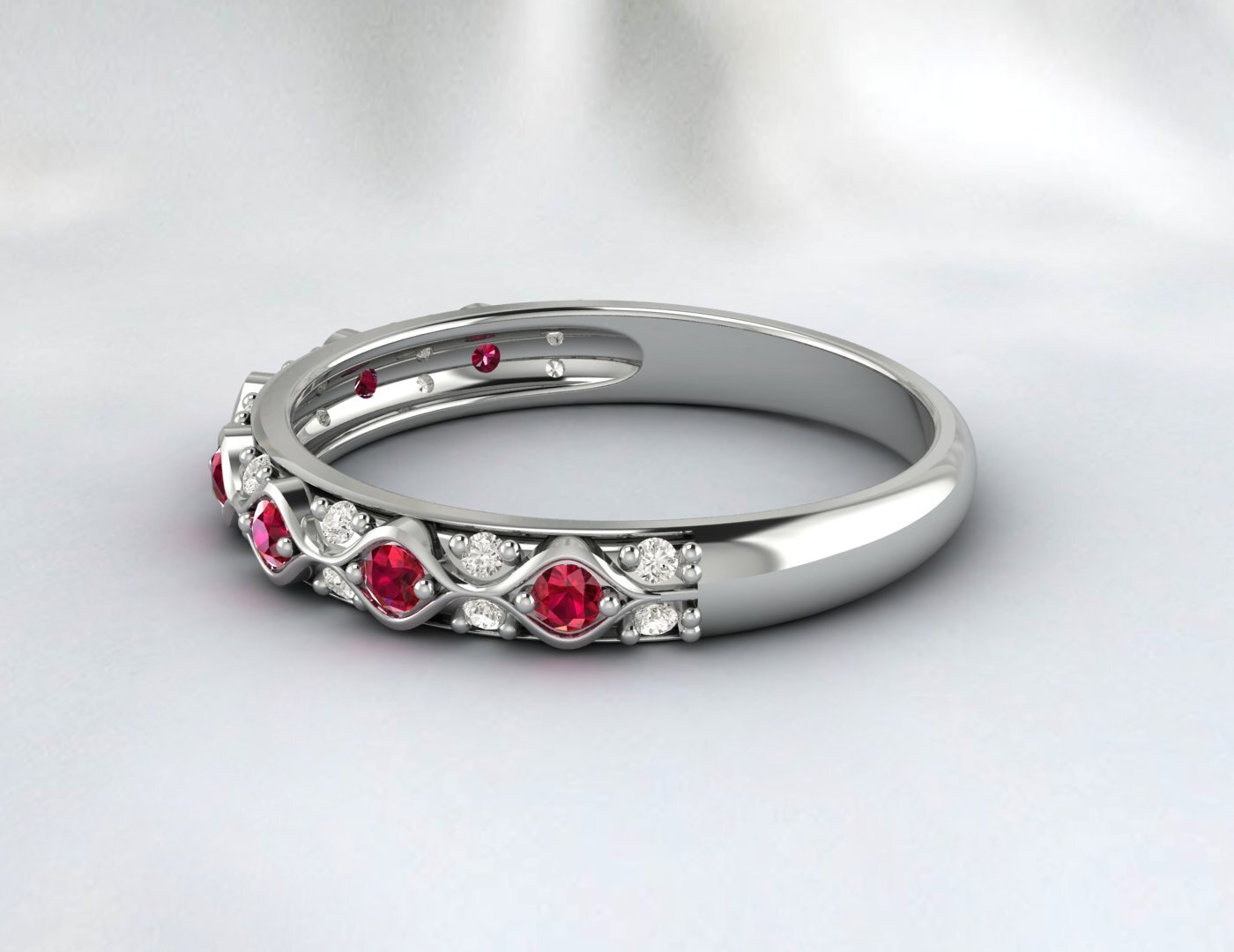 Ruby Cz Diamond Wedding Band Fine Silver Antique Unique Vintage Band Lab Created