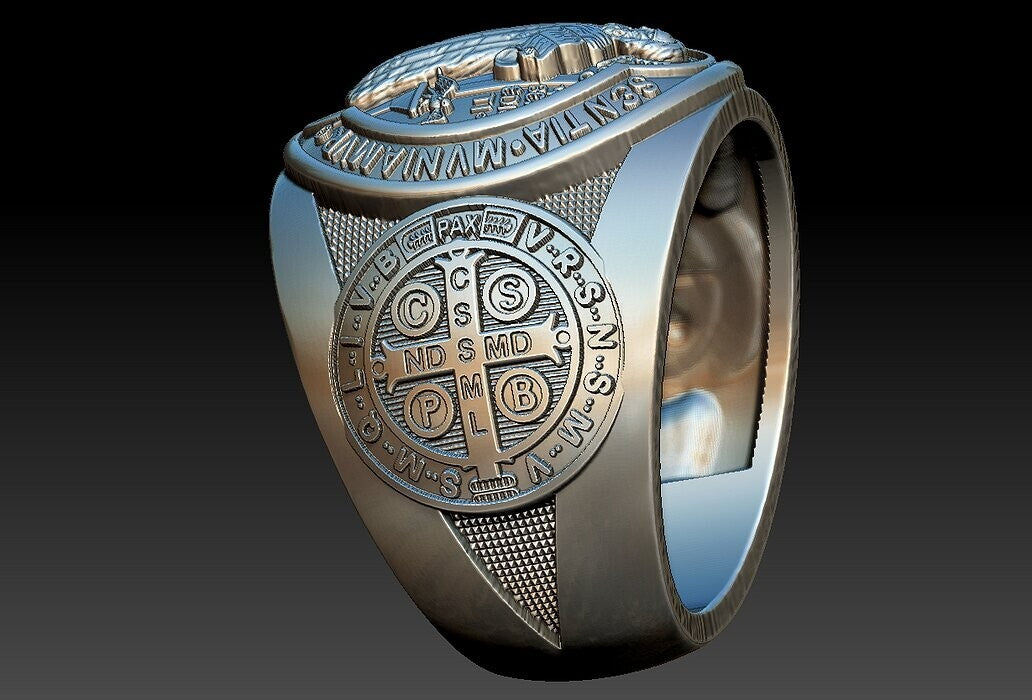 Saint Benedict Cross Ring 925 Silver Christian Signet Ring US5~15 Faith Gift