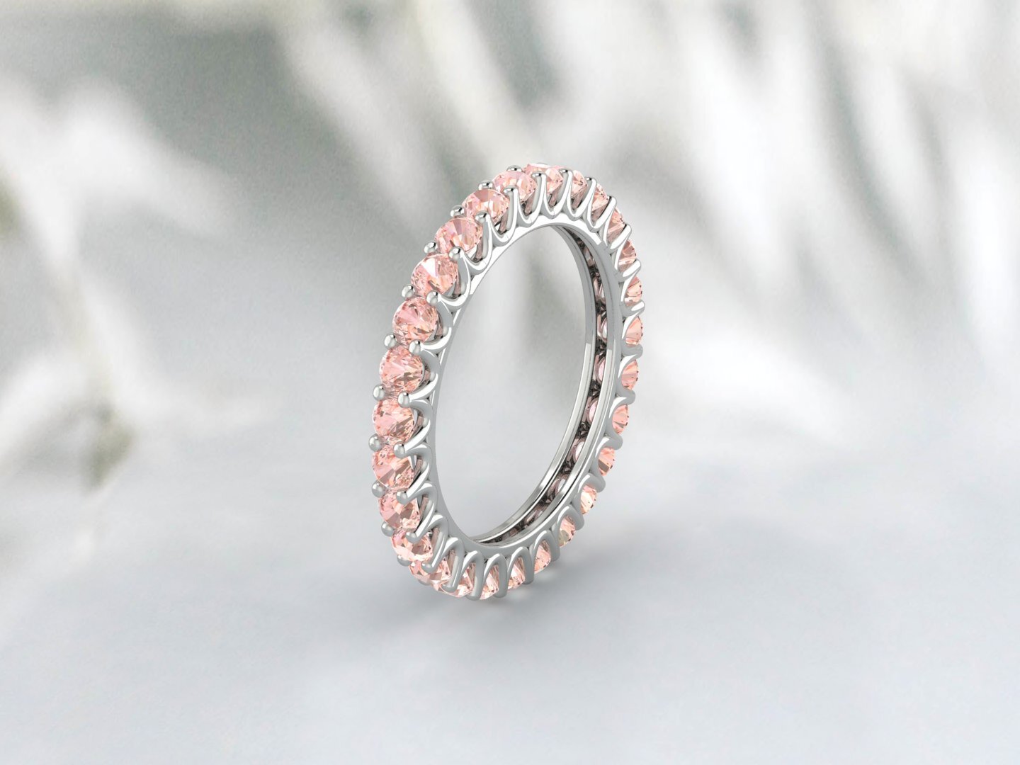Natural Round Peach Morganite Band Eternity Matching Promise Fine Silver Band