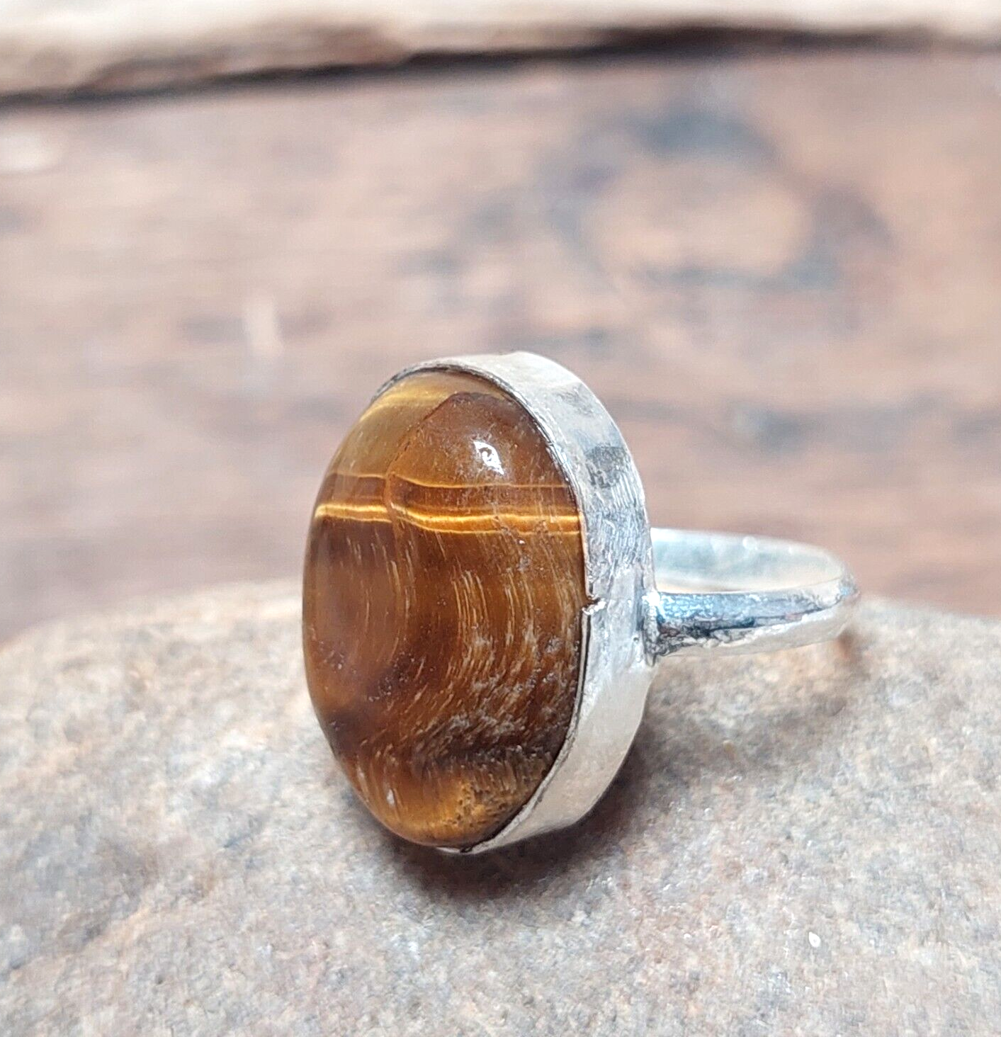 Natural Tiger Eye Silver Ring Handmade Gemstone Ring Wedding Women Ring US5~15