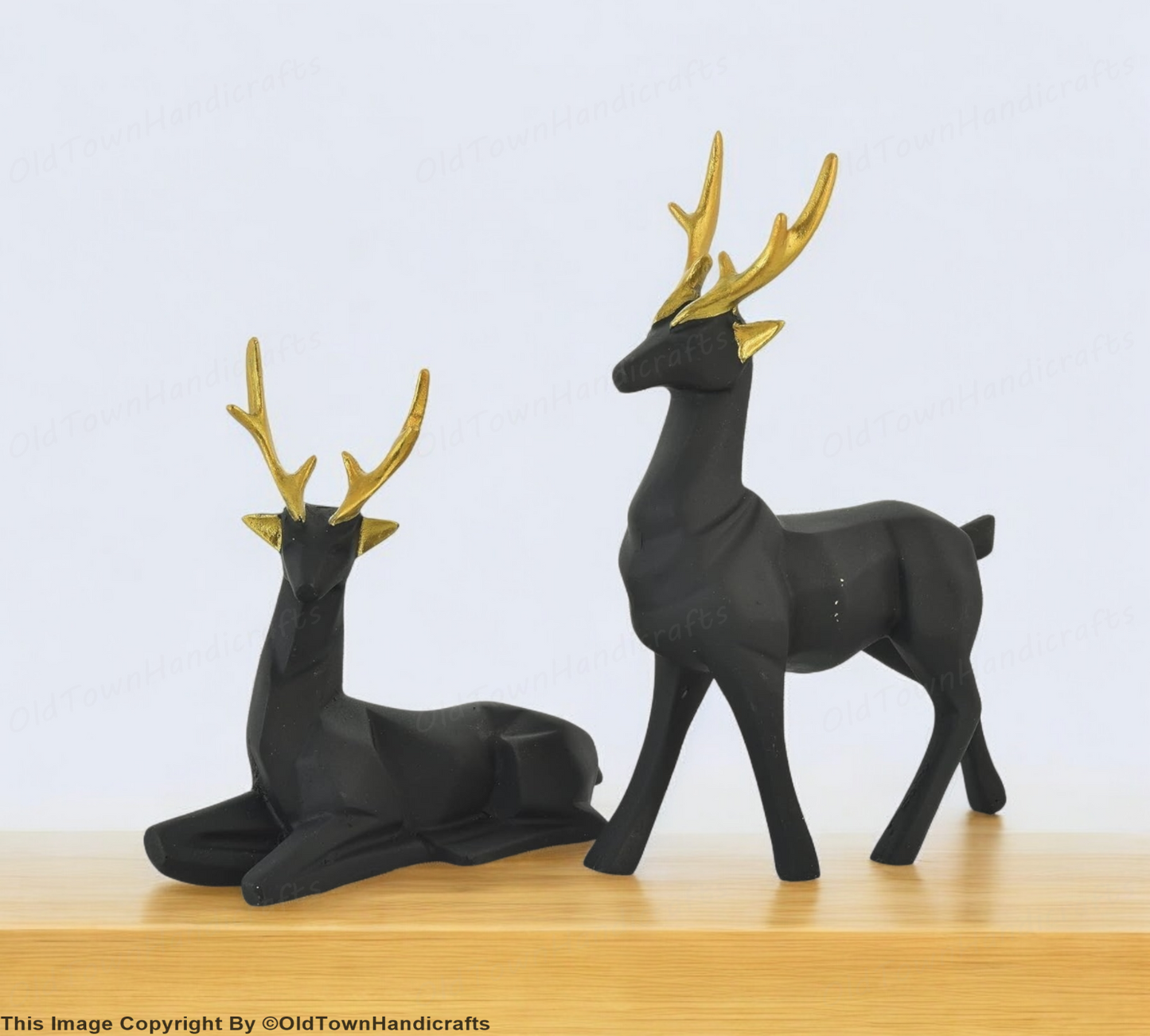 Set of 2 Handcrafted Black Deer Showpiece Home & Office Decor (8x5 Inch)