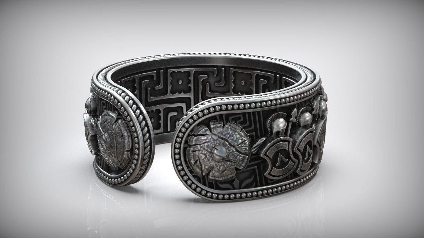 925 Sterling Silver Greek Spartan Helmet Skull Head Adjustable Ring Men US7~15