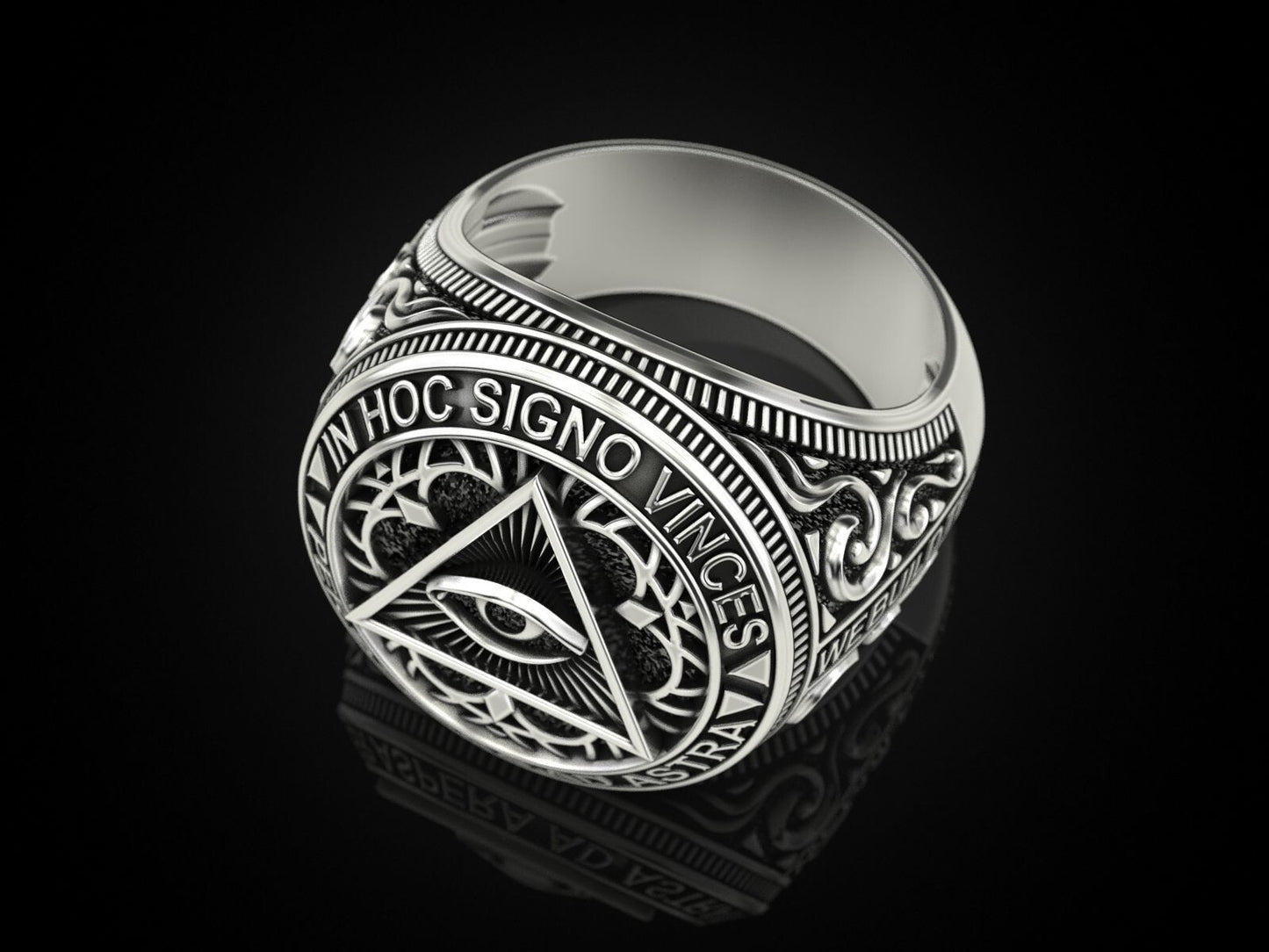 Masonic Freemason Third Eye 925 Sterling Silver Men's Biker Ring US7-15 Gift Men