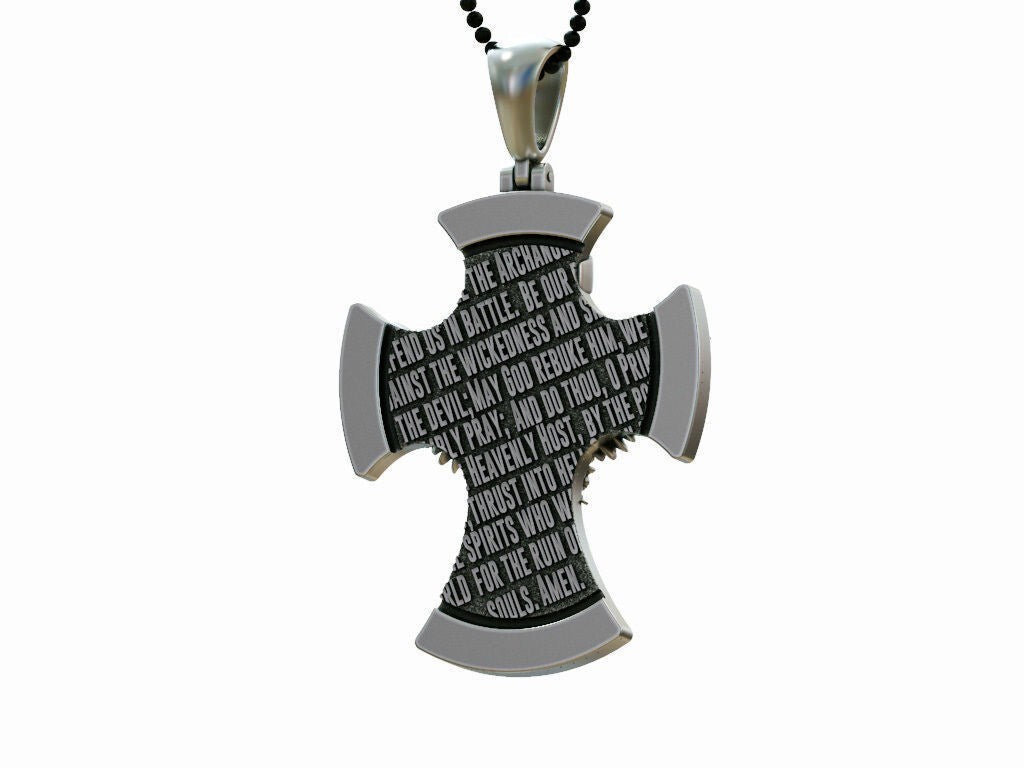 925 Silver Cross Saint Michael the Archangel with Prayer Pendant Necklace Unisex