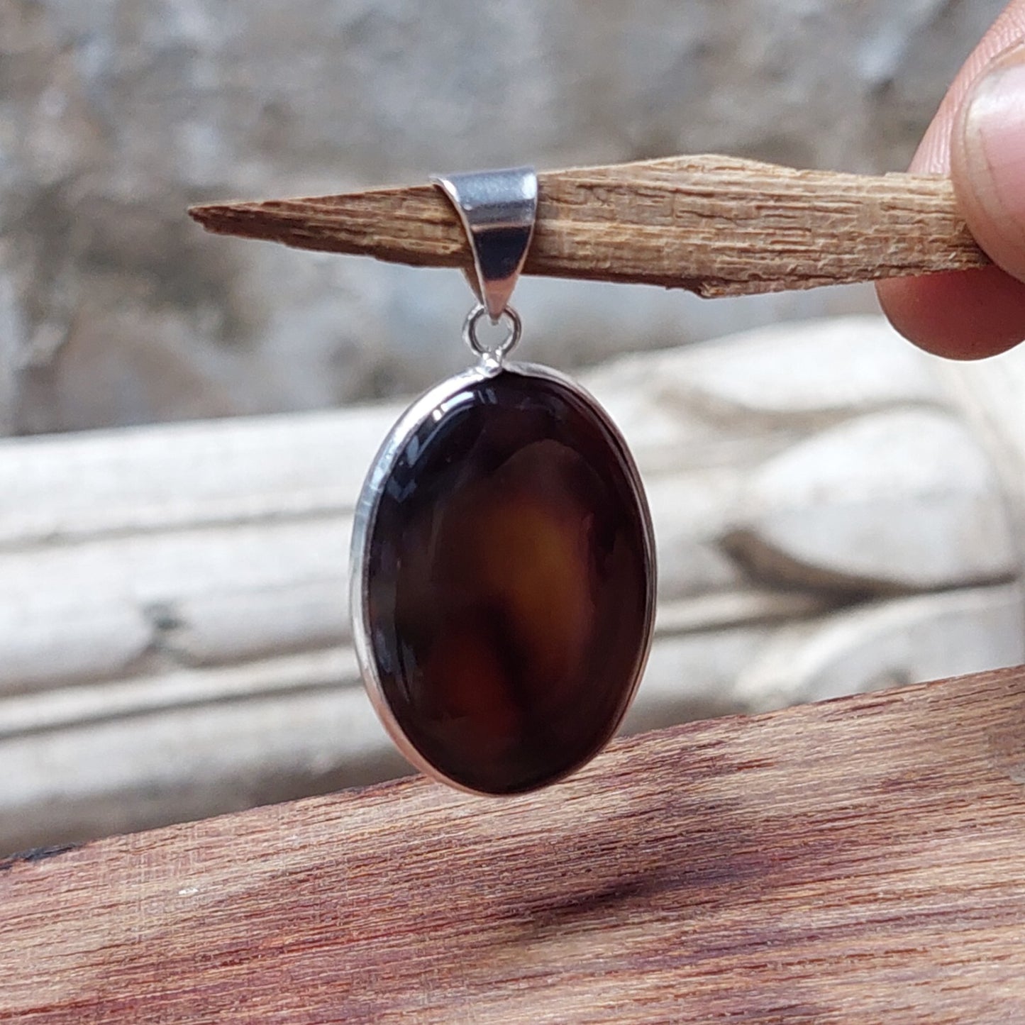 Brown Banded Agate 925 Sterling Silver Handmade Pendant Anniversary Gift For Her