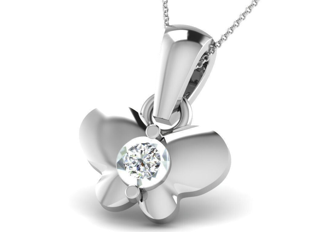 Silver Butterfly Shape Pendant Round CZ Diamond Necklace Handmade Gift for Her
