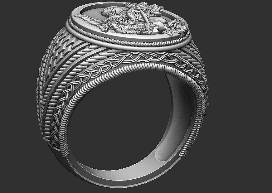 Saint George Dragon Ring 925 Silver Biker Signet Ring US5~15 Bold Statement Ring