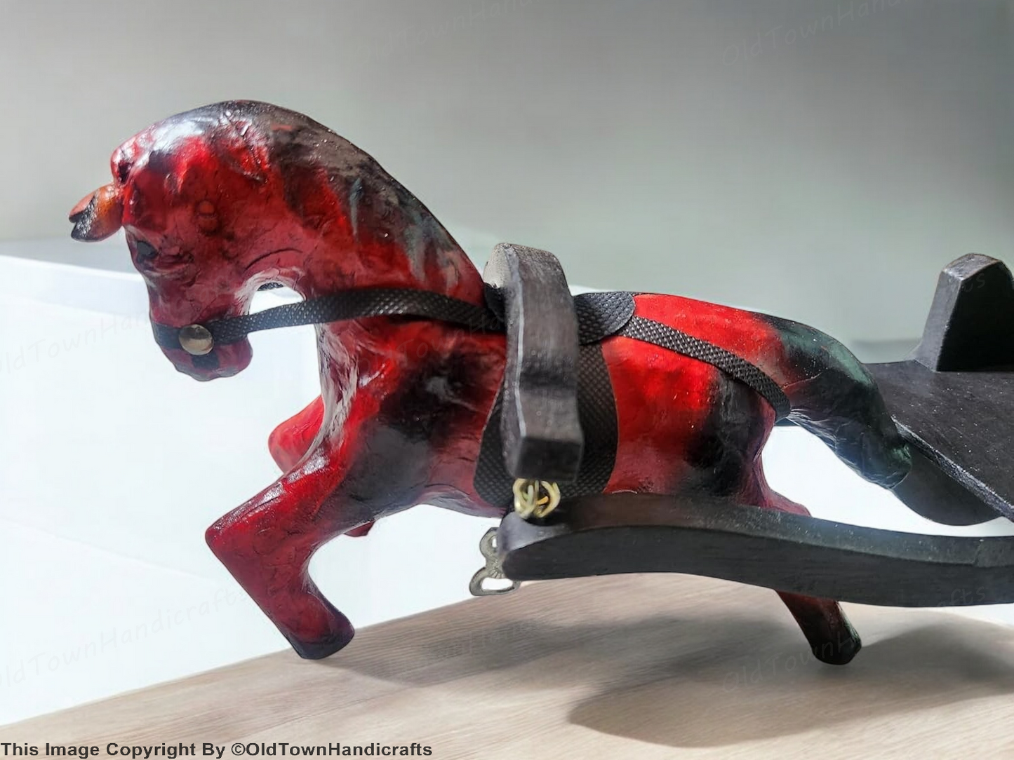 Horse Handcrafted Pink Jumping Horse with Cart Showpiece Home Decor Figurine