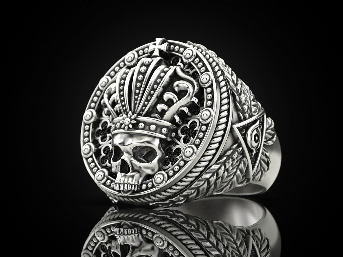 Mens Biker Gothic Skull Crown Ring 925 Sterling Silver Punk King Jewelry US5~ 15