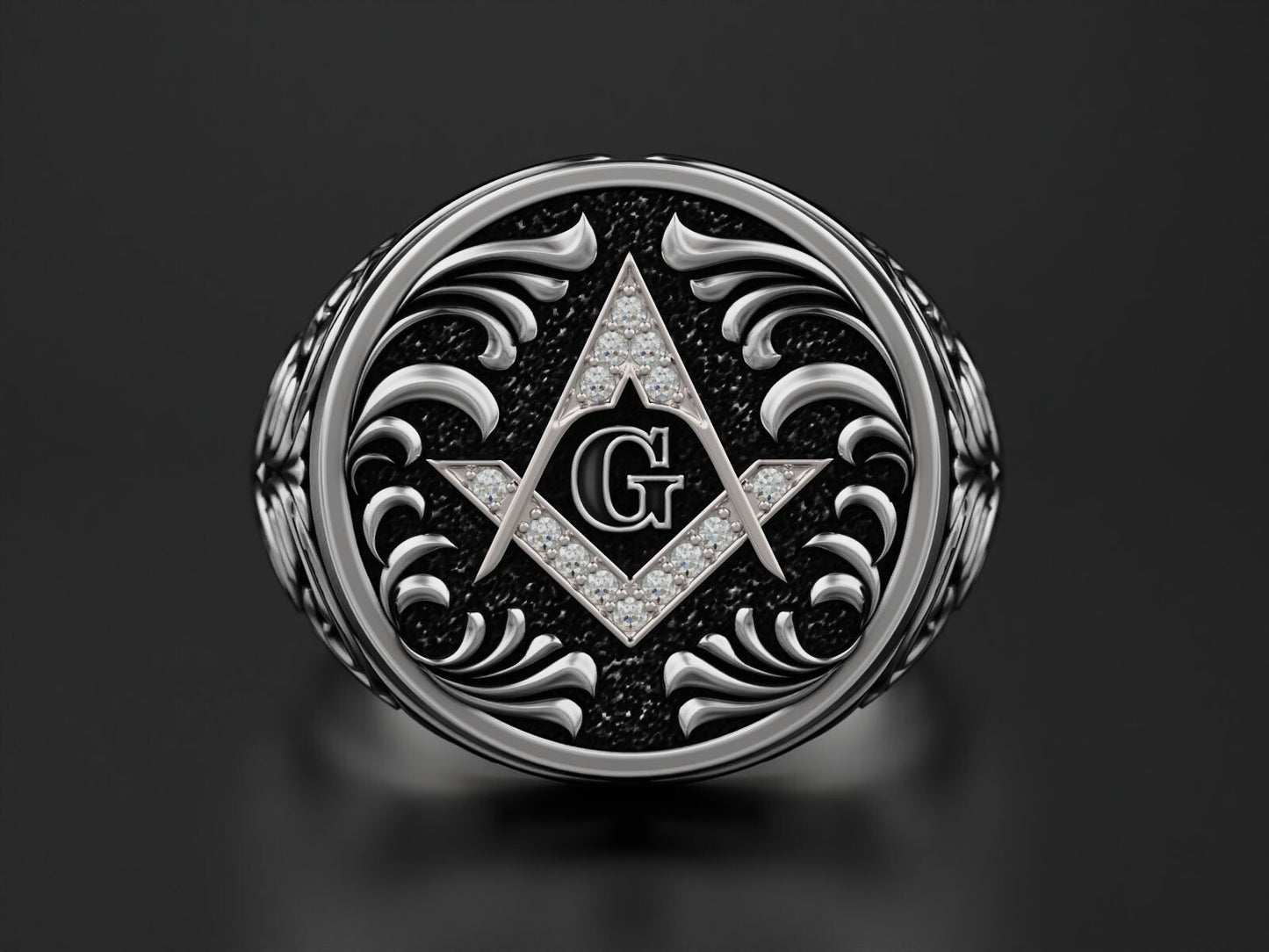 Mason Ring 925 Sterling Silver Freemason Square and Compasses Emblem Ring US7-15