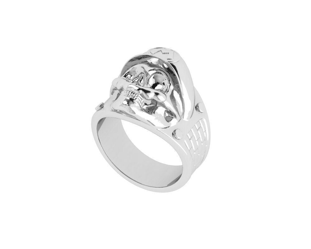 Silver Handmade Skull Biker Ring Gothic Plumbing Repairman Ring Men US5-15