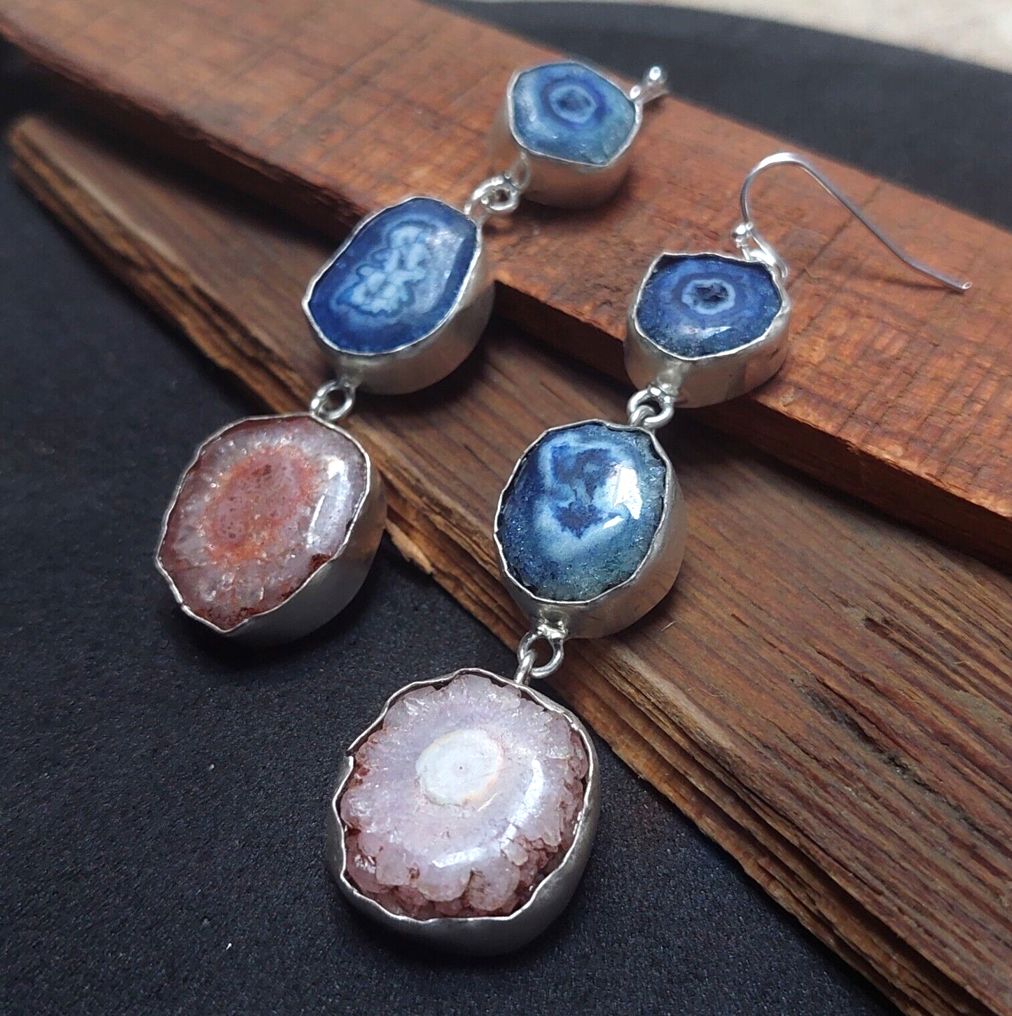 Natural Blue And Pink Solar Quartz 925 Sterling Silver Handmade Earring For Her