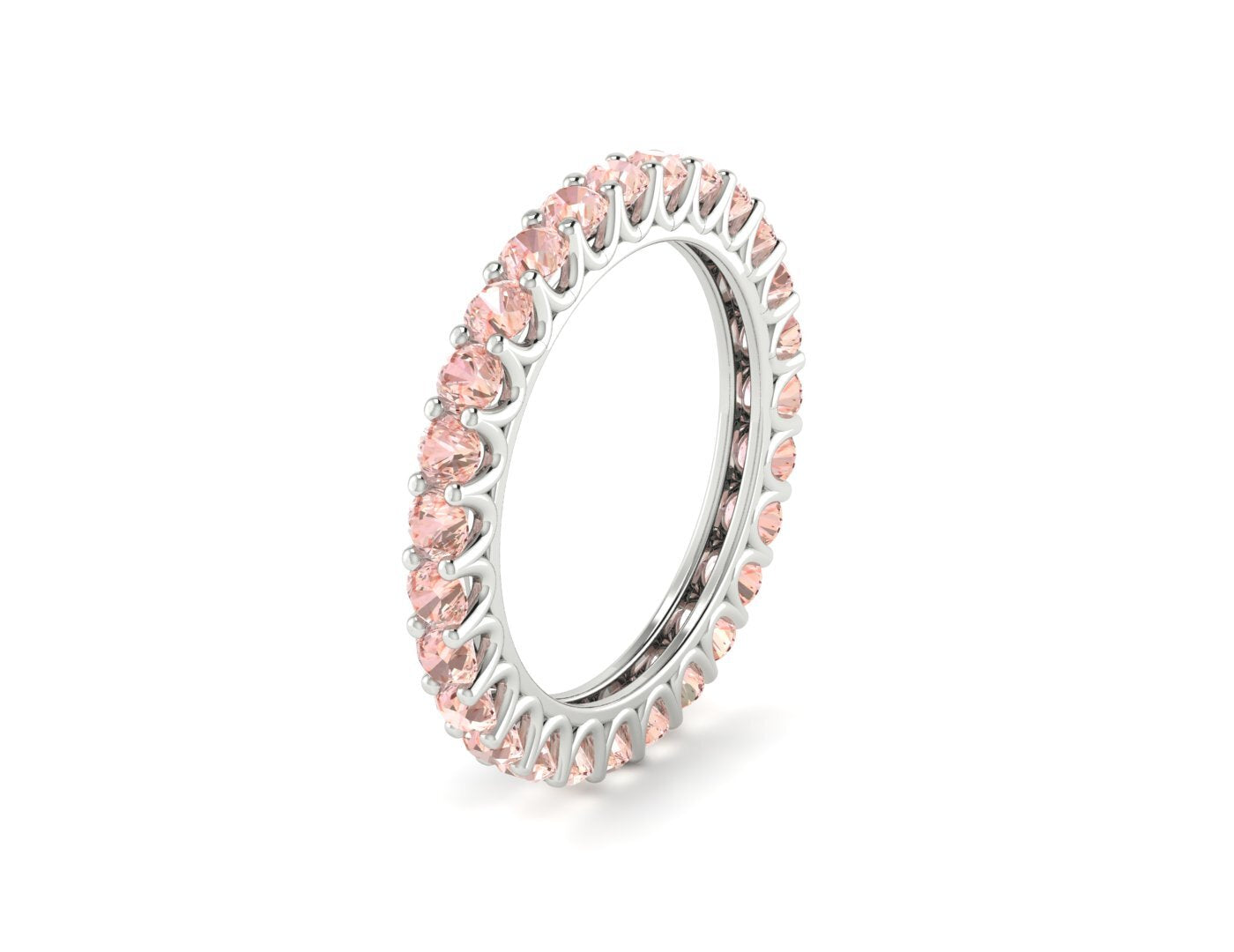 Natural Round Peach Morganite Band Eternity Matching Promise Fine Silver Band