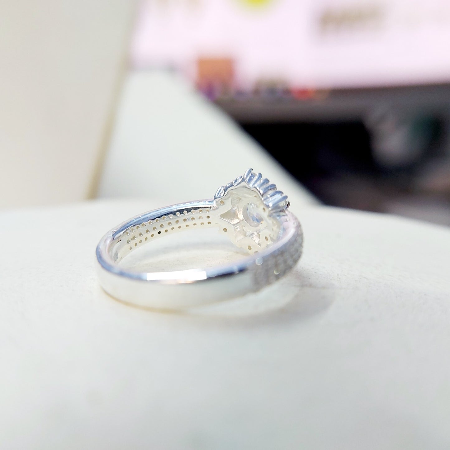Halo Moissanite Flower Ring Lab Grown Silver Ring for Women Wedding Gift US5-15