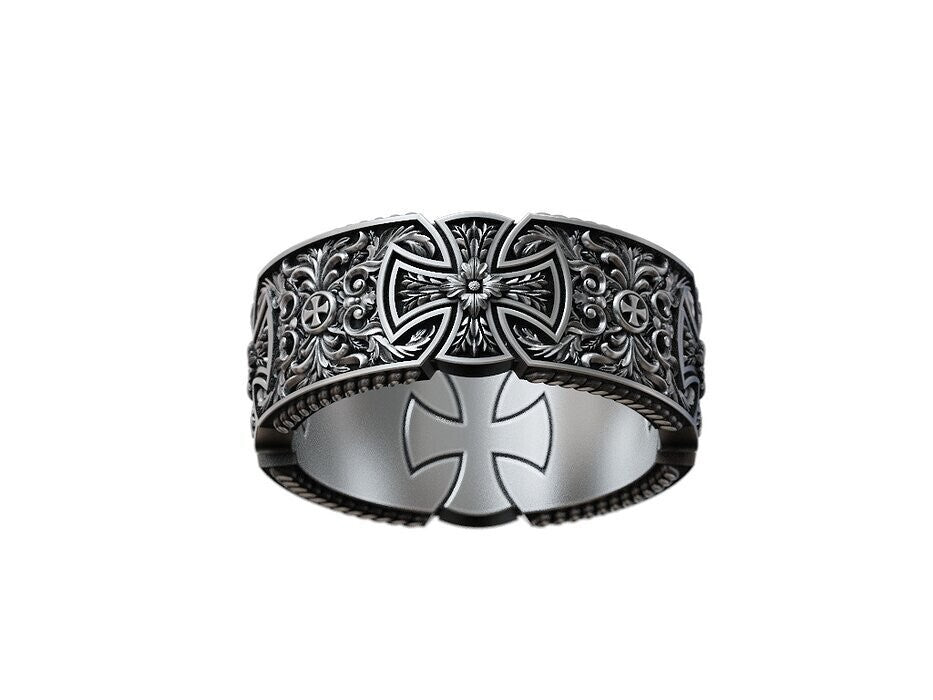 925 Silver Templar Cross Band Ring Gothic Christian Faith Hope Love Ring US5 ~15
