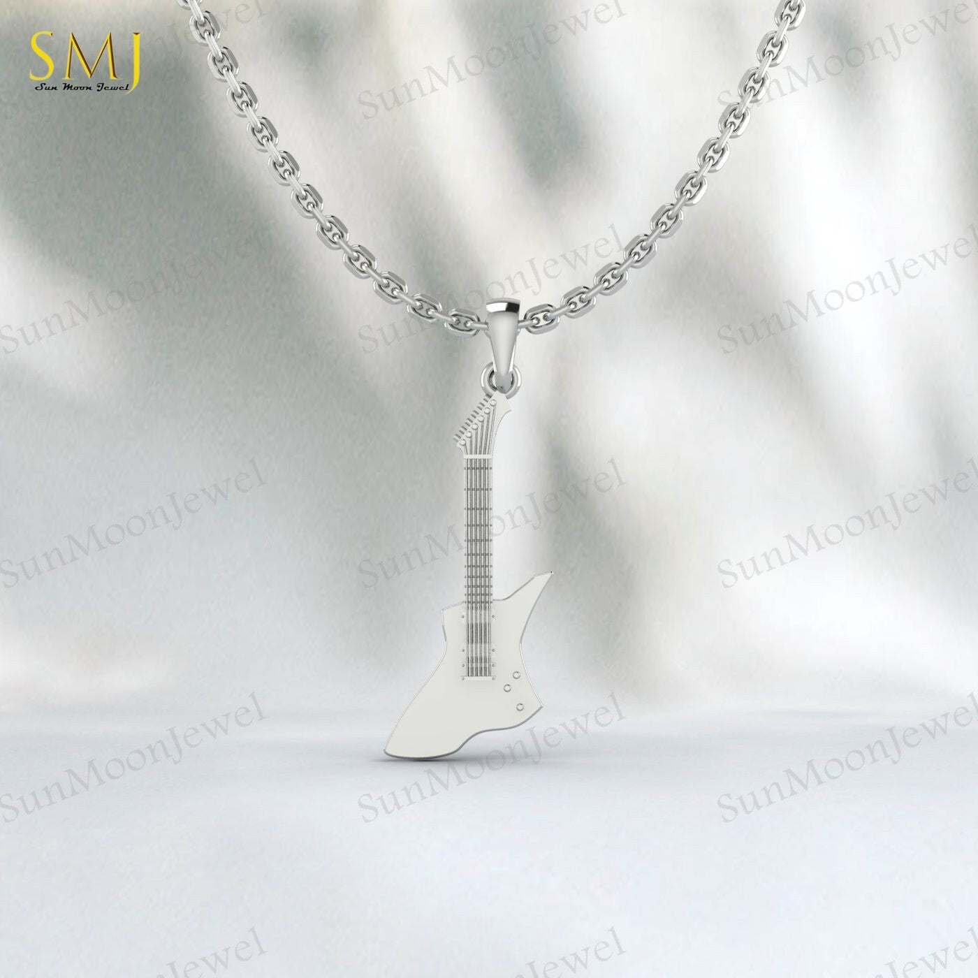 Guitar 925 Sterling Silver Pendant Guitar Lovers Necklace Pendant
