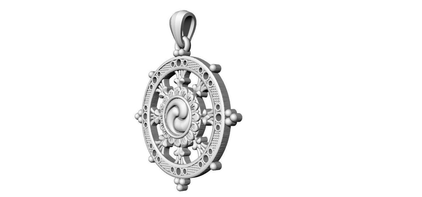 Silver Ship Helm Wheel Charm Pendant Nautical Necklace Handmade Gift Men Women