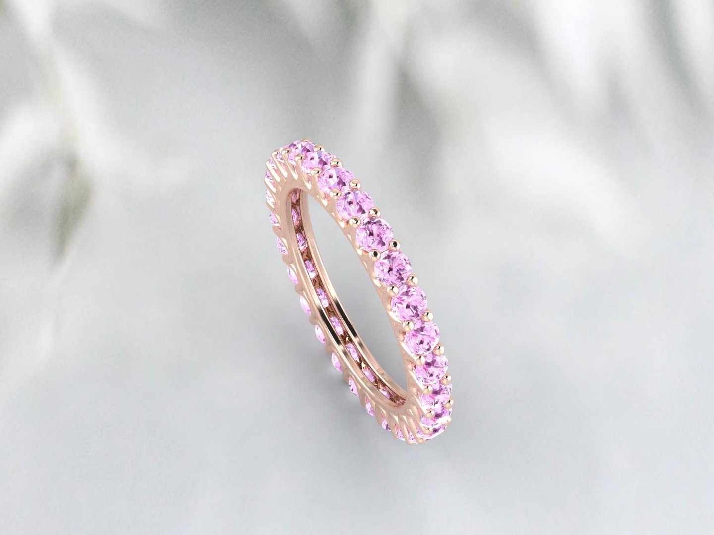 Natural Round Pink Sapphire Band Eternity Stacking Promise Fine Silver Band