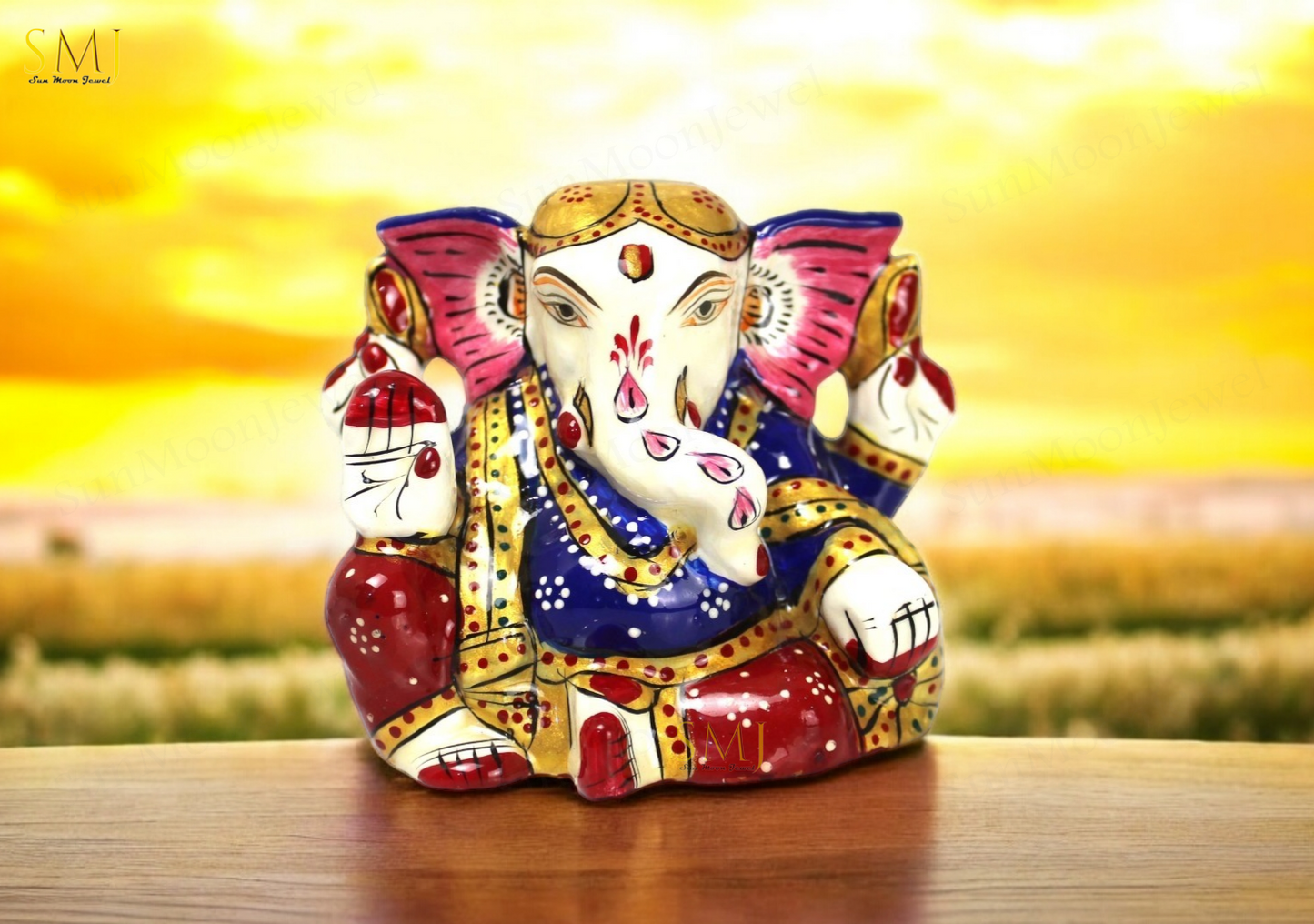 Gaddi Blessing Ganesh Hand Painted Enamel Ganesh Statue metal For Home Decor