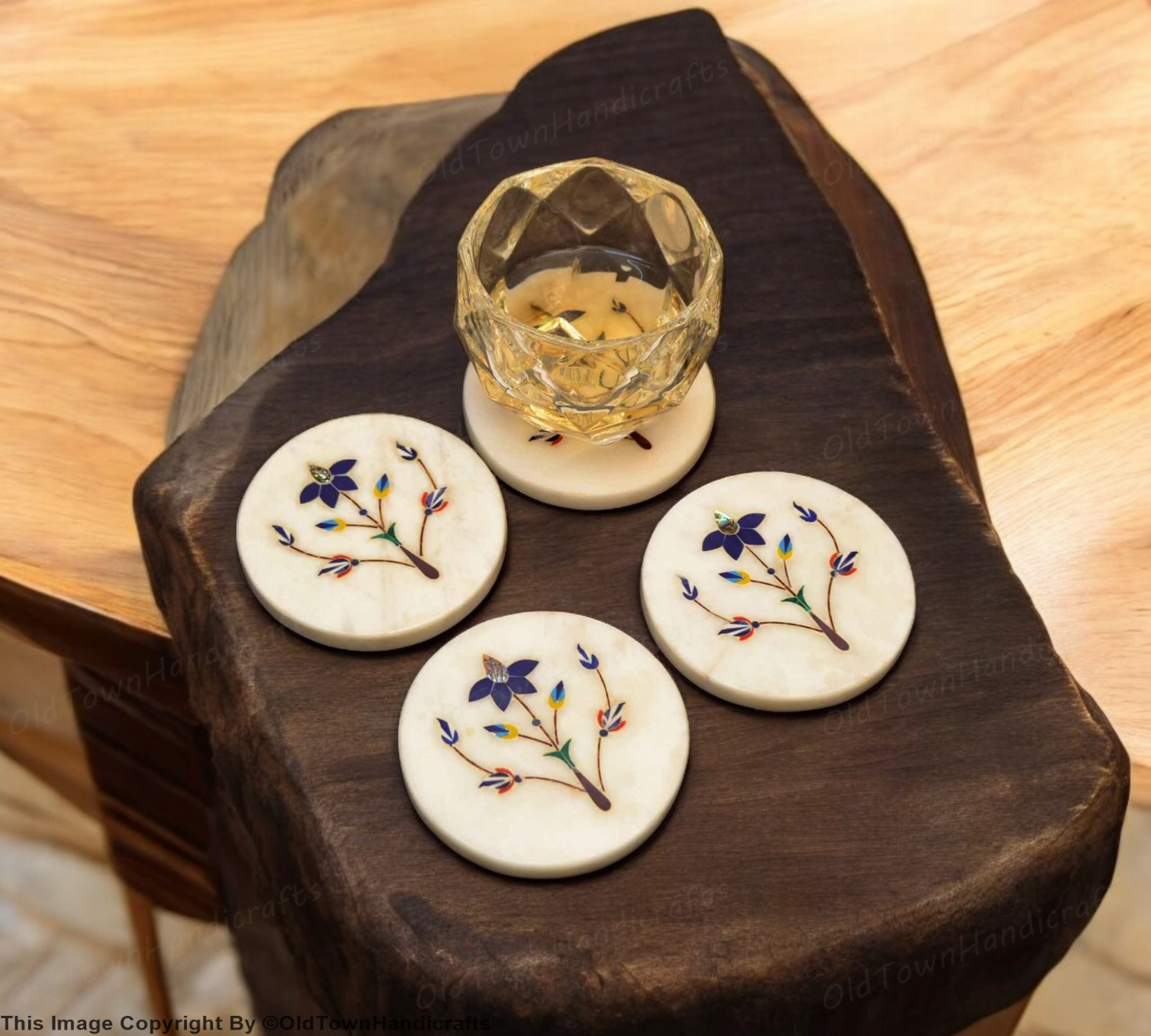 Handcrafted Marble Coasters Set of 4 Designer Tableware for Home & Office