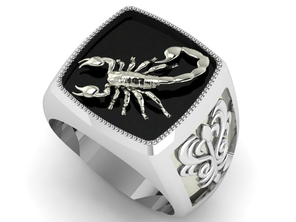 Silver 925 Scorpion Zodiac Ring Large Signet Punk Rock Style US5-15 Unisex Ring