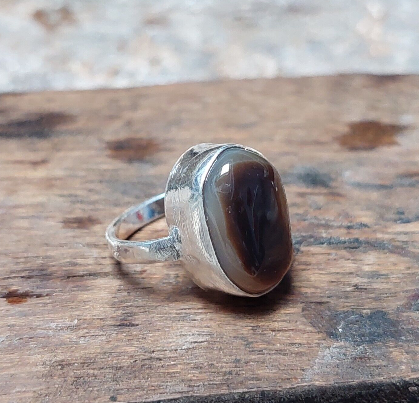 Genuine Brown Banded Agate Gemstone 925 Sterling Silver Ring,Birthstone Ring