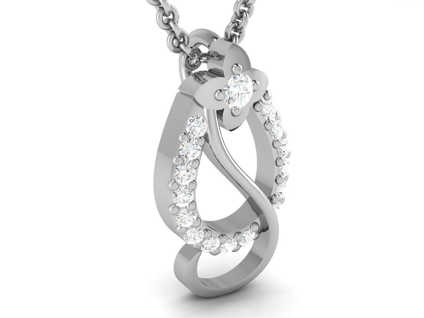 925 Silver CZ Pendant Necklace Bow Flower Design Elegant Wedding Jewelry Gift