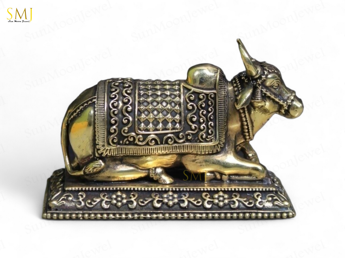 Brass Nandi Statue with Base Nandi Statue Handmade Sacred Bull Sculpture Gift
