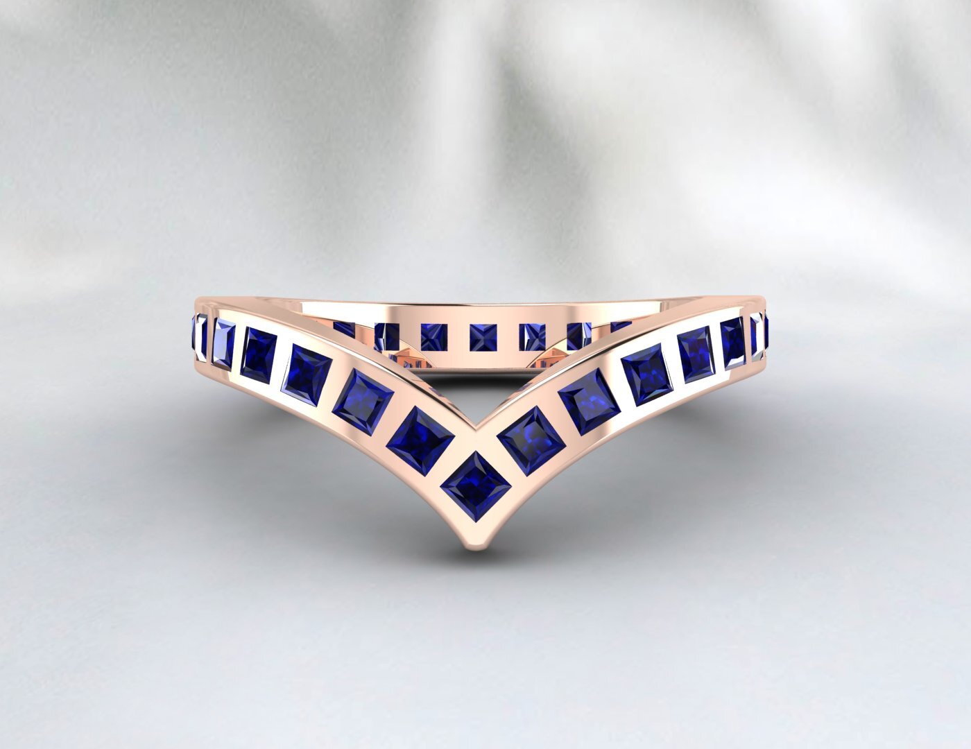 Princess Cut Blue Sapphire Wedding Band Fine Silver Lab Created Curved Band