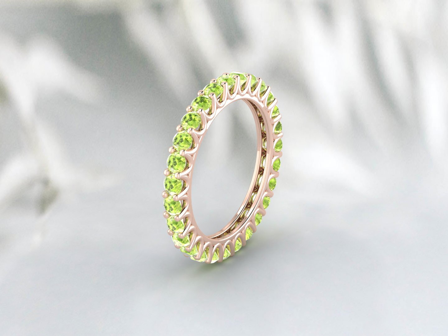 Natural Round Green Peridot Band Eternity Stacking Promise Fine Silver Band