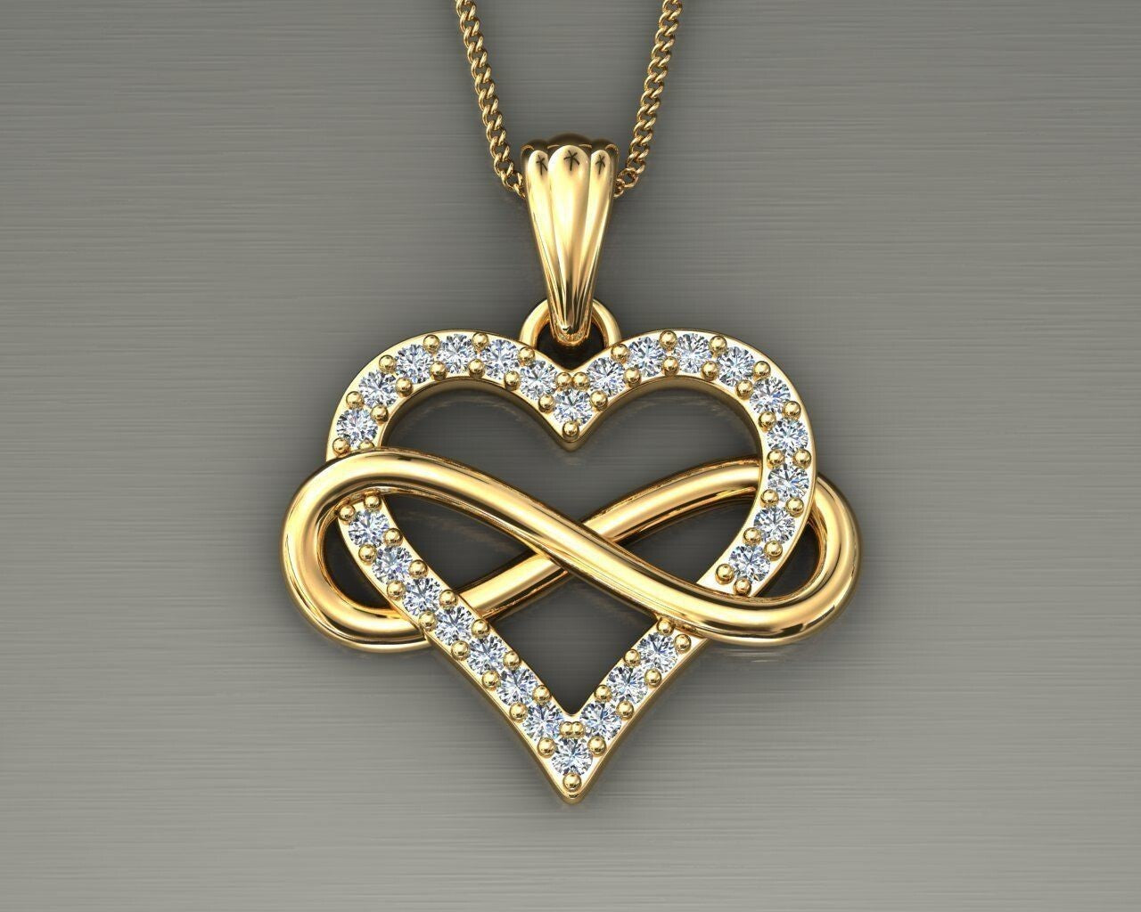 Brass Round Cut CZ Diamond Heart Pendant Necklace For Women Infinity Heart Gift