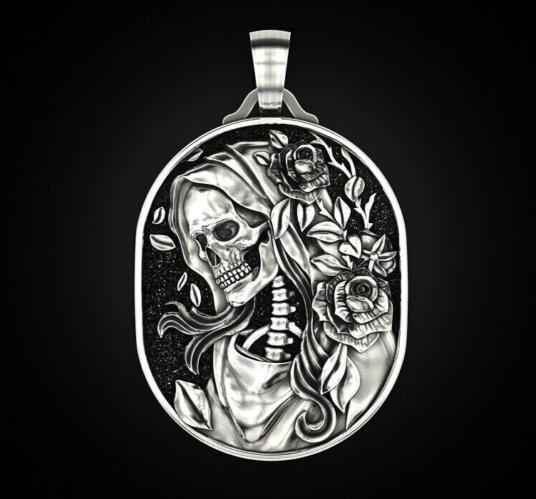 Skull Rose Serpent Pendant 925 Silver Skull Gothic Biker Necklace For Men Women