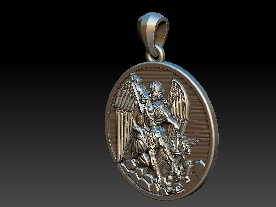 925 Sterling Silver Archangel Saint St Michael Medal Shield Pendant Necklace