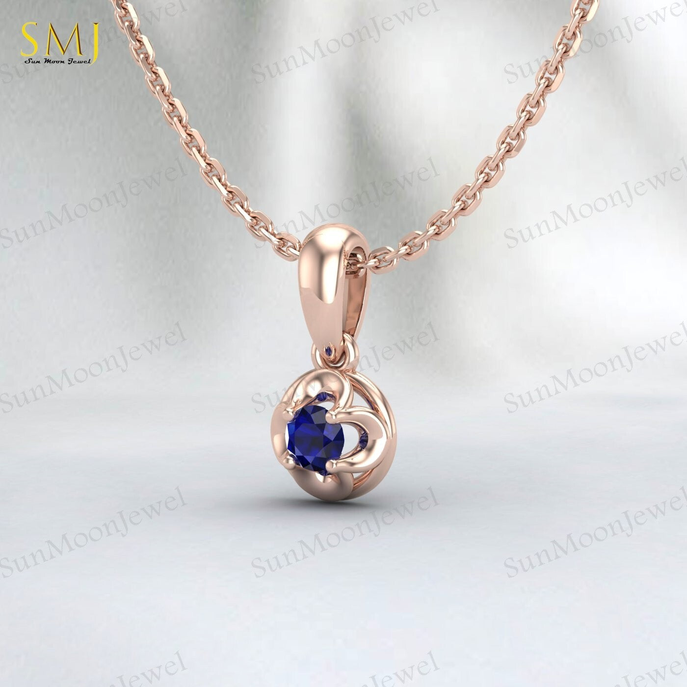 Lab Created Blue Sapphire Necklace Sepetember Birthstone 925silver Gift For Love