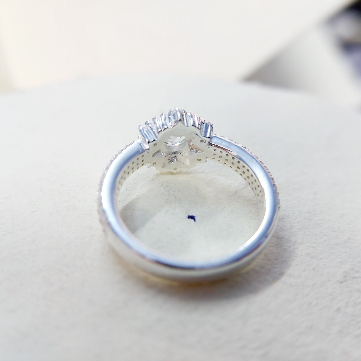 Halo Moissanite Flower Ring Lab Grown Silver Ring for Women Wedding Gift US5-15