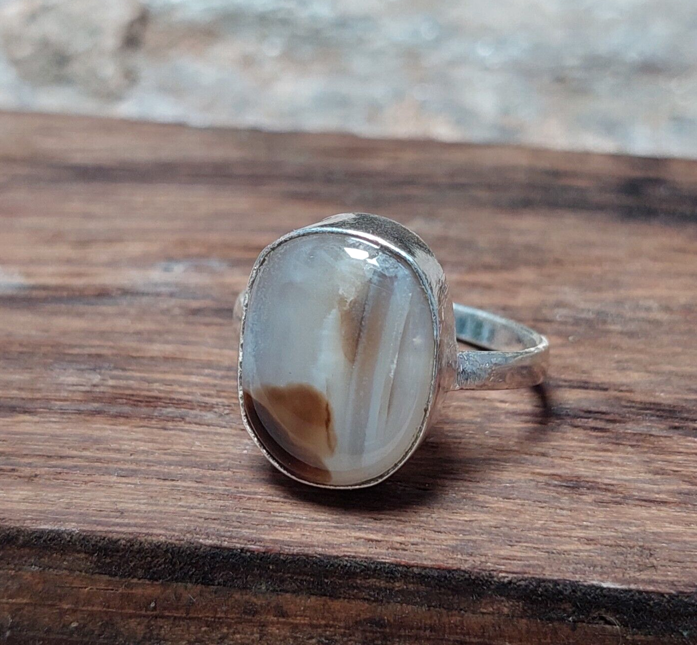 Natural White Botswana Agate Ring Gemstone Handmade 925 Silver Jewelry Ring